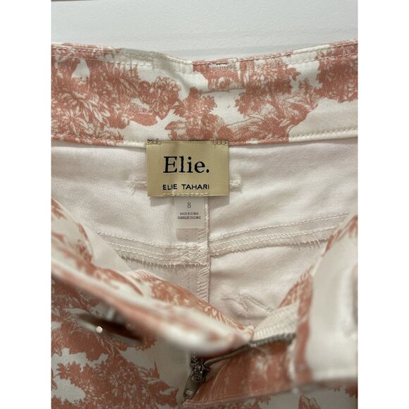 ELIE TAHARI Skinny Ankle Womens Pant White Blush Tropical Floral Tiger Havana 8 - Picture 4 of 7